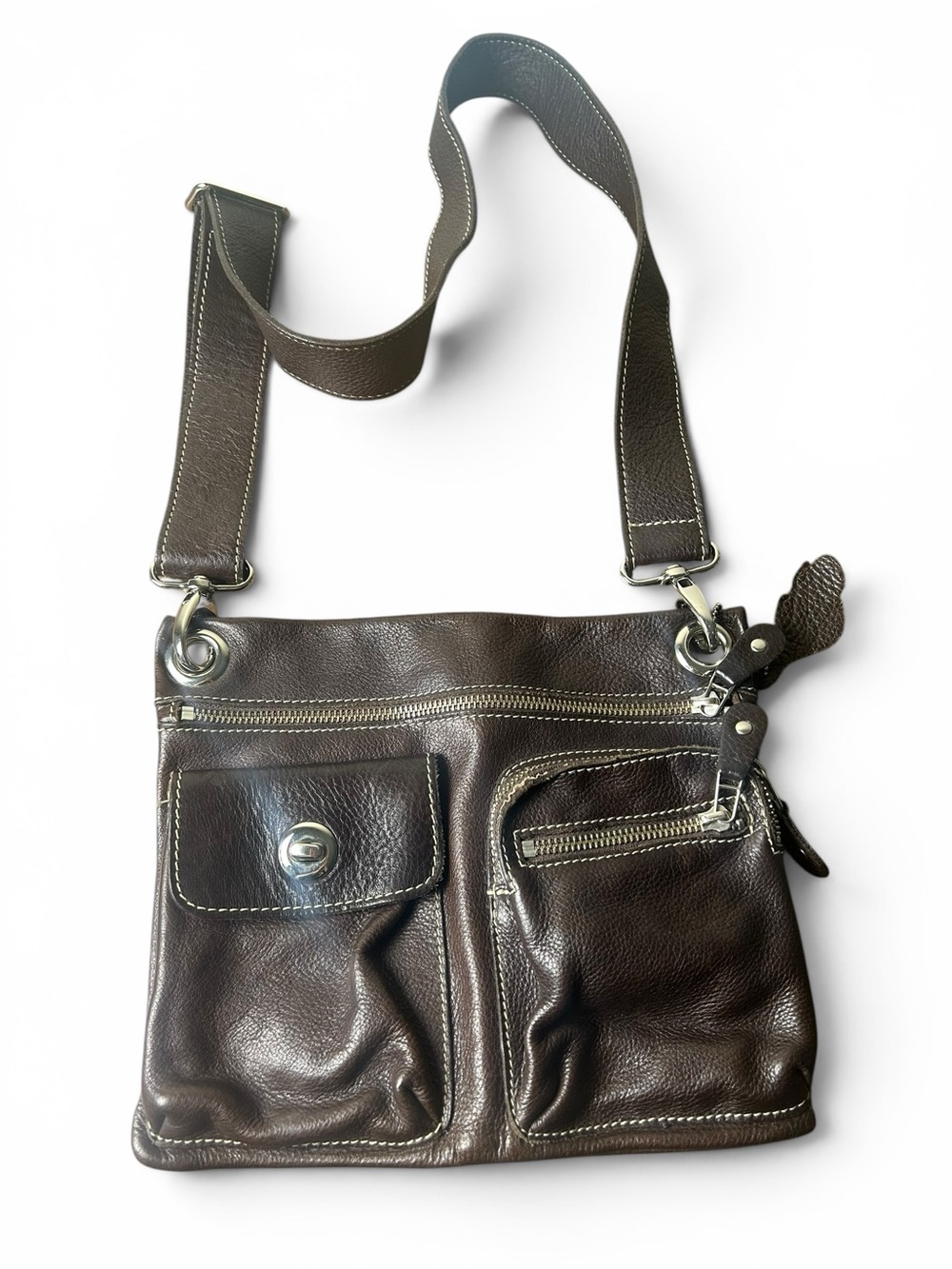 Roots Dark Brown Genuine Leather Crossbody Bag